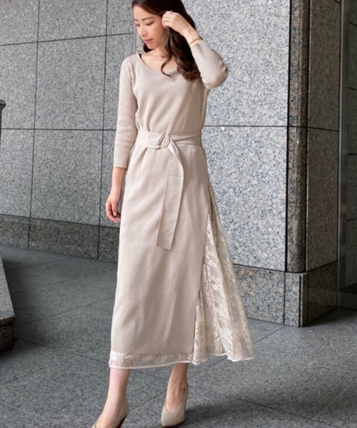 Op ワンピース レースニットコンビワンピース ワンピース Rienda リエンダ のファッション Op Knit Combi Lace