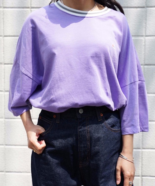 Champion（チャンピオン）の「【CHAMPION/チャンピオン】ＢＩＧＴシャツ　ＣＷ－ＲＳ３０３　ビッグシルエット　速乾性　軽量性　リブライン　ワンポイント刺繍　バックプリント　ビッグロゴ（Tシャツ/カットソー・レディース・ホワイト/ラベンダー/グレー/ネイビー/ミント・LARGE/MEDIUM）」の5枚目の写真