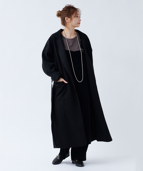DouDou（ドゥドゥ）の「【WEB限定】サイドスリットBIGロングコーディガン（チェスターコート・レディース・ブラック/アイボリー/ブルー・FREE）」の2枚目の写真