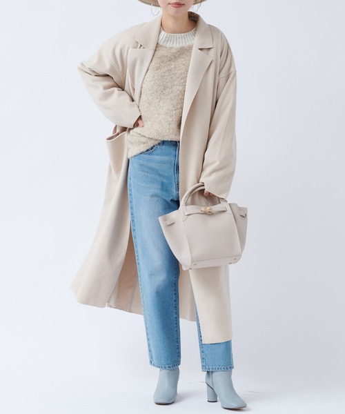 DouDou（ドゥドゥ）の「【WEB限定】サイドスリットBIGロングコーディガン（チェスターコート・レディース・ブラック/アイボリー/ブルー・FREE）」の13枚目の写真