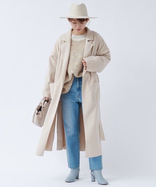 DouDou（ドゥドゥ）の「【WEB限定】サイドスリットBIGロングコーディガン（チェスターコート・レディース・ブラック/アイボリー/ブルー・FREE）」の14枚目の写真