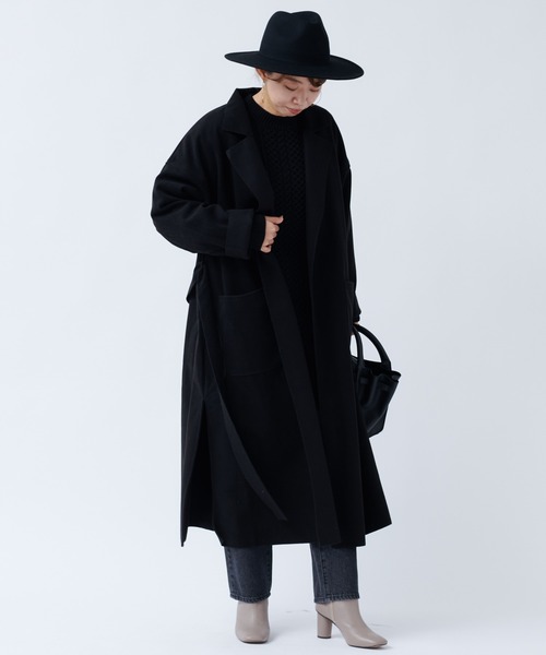 DouDou（ドゥドゥ）の「【WEB限定】サイドスリットBIGロングコーディガン（チェスターコート・レディース・ブラック/アイボリー/ブルー・FREE）」の4枚目の写真