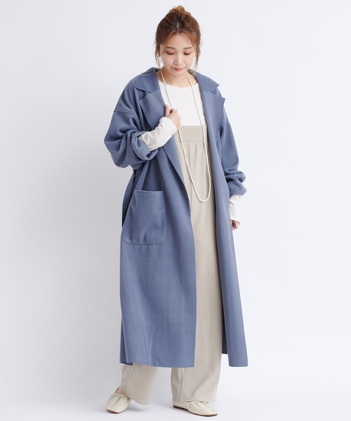 DouDou（ドゥドゥ）の「【WEB限定】サイドスリットBIGロングコーディガン（チェスターコート・レディース・ブラック/アイボリー/ブルー・FREE）」の6枚目の写真