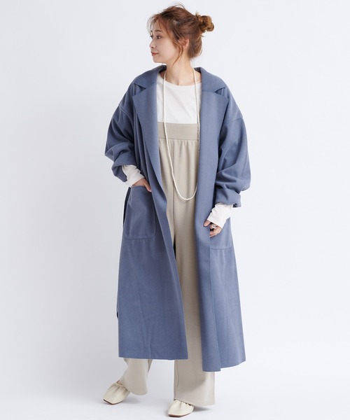 DouDou（ドゥドゥ）の「【WEB限定】サイドスリットBIGロングコーディガン（チェスターコート・レディース・ブラック/アイボリー/ブルー・FREE）」の10枚目の写真