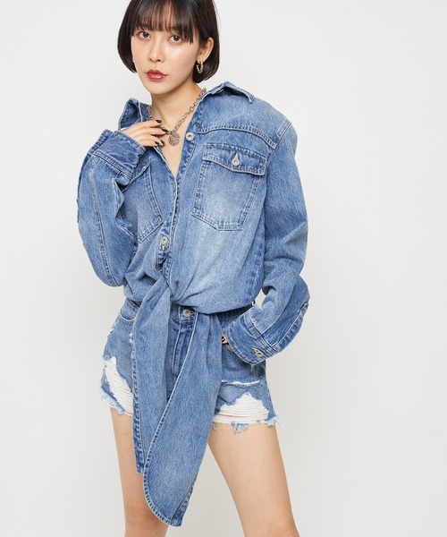 SPIRALGIRL（スパイラルガール）の「ルーズデニムジャケット（デニムジャケット・レディース・インディゴブルー/ブルー・FREE）」の4枚目の写真