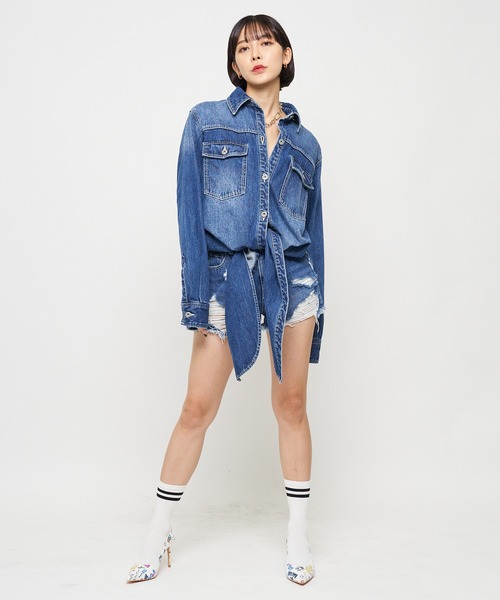 SPIRALGIRL（スパイラルガール）の「ルーズデニムジャケット（デニムジャケット・レディース・インディゴブルー/ブルー・FREE）」の3枚目の写真
