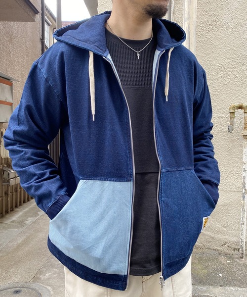 grn(ジーアールエヌ)の「3TAGZIPPARKA ポケット切替3タグワイドジップパーカー ベイメン裏毛/インディゴ裏毛(パーカー・メンズ・インディゴブルー/ヘザーグレー/ブラック・L/M)」の3枚目の写真