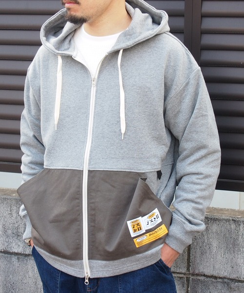 grn(ジーアールエヌ)の「3TAGZIPPARKA ポケット切替3タグワイドジップパーカー ベイメン裏毛/インディゴ裏毛(パーカー・メンズ・インディゴブルー/ヘザーグレー/ブラック・L/M)」の2枚目の写真