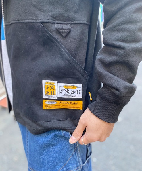 grn(ジーアールエヌ)の「3TAGZIPPARKA ポケット切替3タグワイドジップパーカー ベイメン裏毛/インディゴ裏毛(パーカー・メンズ・インディゴブルー/ヘザーグレー/ブラック・L/M)」の10枚目の写真