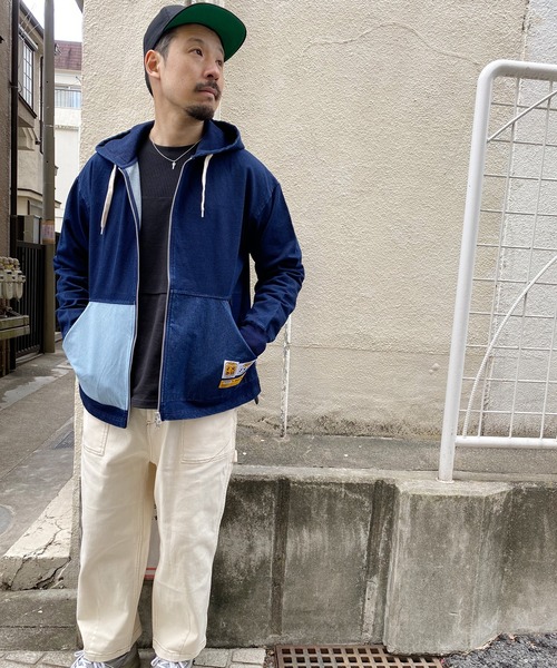 grn(ジーアールエヌ)の「3TAGZIPPARKA ポケット切替3タグワイドジップパーカー ベイメン裏毛/インディゴ裏毛(パーカー・メンズ・インディゴブルー/ヘザーグレー/ブラック・L/M)」の8枚目の写真