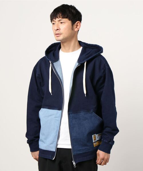 grn(ジーアールエヌ)の「3TAGZIPPARKA ポケット切替3タグワイドジップパーカー ベイメン裏毛/インディゴ裏毛(パーカー・メンズ・インディゴブルー/ヘザーグレー/ブラック・L/M)」の13枚目の写真