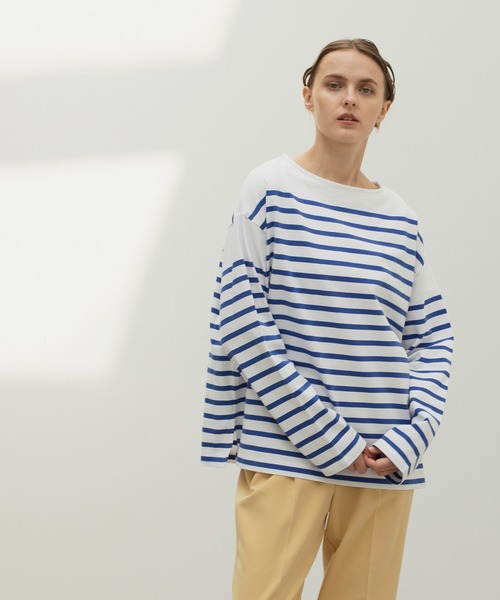 BONLECILL（ボンルシール）の「ボーダー/パネルボーダー ボートネック プルオーバーロンT（Tシャツ/カットソー・レディース・ホワイト×ブルー/ホワイト×ブラック/ホワイト系その他/ブラウン系その他/ベージュ系その他/オレンジ系その他/ブラック系その他/グリーン系その他/グリーン系その他2/ピンク系その他2/オレンジ系その他2/ピンク系その他/ブルー系その他/ミント/ネイビー系/レッド系その他/レッド系その他2/オレンジ系その他3・FREE）」の19枚目の写真