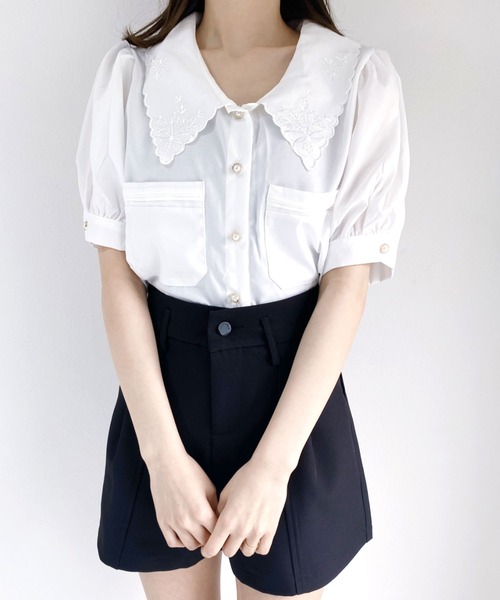 【美品】M-premier BLACK ホワイトパフスリーブシャツ 女性らしさ漂うパフスリーブカットソー | m-i-d | M-PREMIER