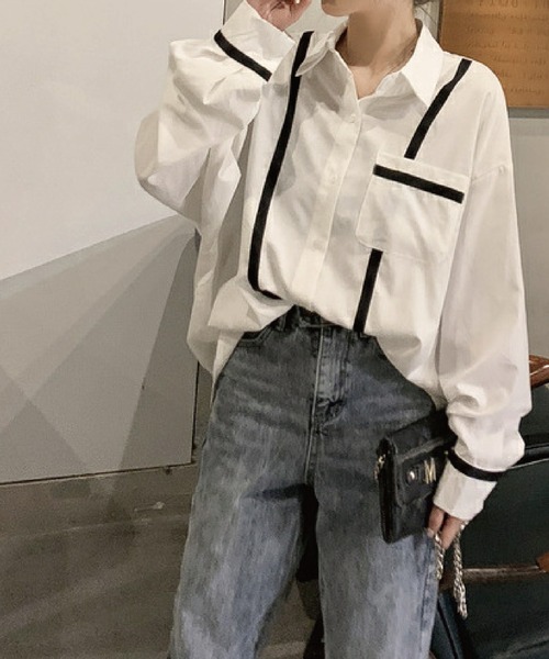 meJane（ミージェーン）の「配色ライン入りボリュームスリーブシャツブラウス【ZOZOTOWN限定】（シャツ/ブラウス・レディース・ホワイト/ブラック・FREE）」の9枚目の写真