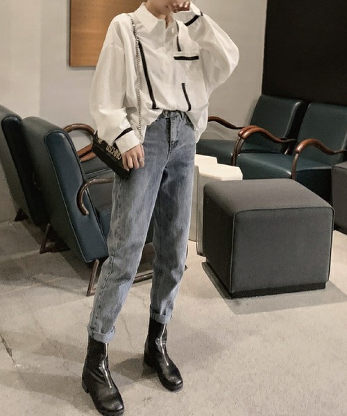 meJane（ミージェーン）の「配色ライン入りボリュームスリーブシャツブラウス【ZOZOTOWN限定】（シャツ/ブラウス・レディース・ホワイト/ブラック・FREE）」の12枚目の写真