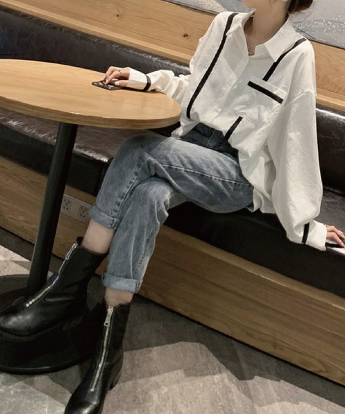 meJane（ミージェーン）の「配色ライン入りボリュームスリーブシャツブラウス【ZOZOTOWN限定】（シャツ/ブラウス・レディース・ホワイト/ブラック・FREE）」の7枚目の写真