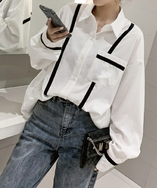 meJane（ミージェーン）の「配色ライン入りボリュームスリーブシャツブラウス【ZOZOTOWN限定】（シャツ/ブラウス・レディース・ホワイト/ブラック・FREE）」の6枚目の写真