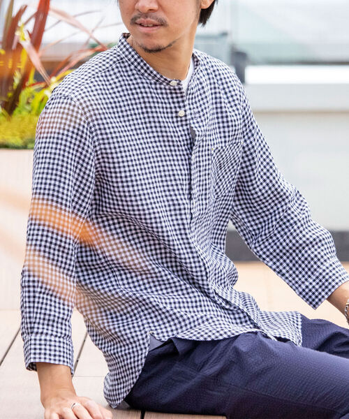 セール リネン シャツ ブラウス バンドカラー Nolleys 七分袖 シャツ シャツ ブラウス Nolleys 七分袖 Goodman ノーリーズグッドマン のファッション