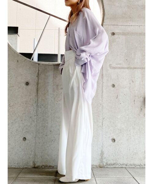 GYDA（ジェイダ）の「楊柳モモンガシャツ（シャツ/ブラウス・レディース・ベージュ/パープル/オフホワイト・FREE）」の6枚目の写真