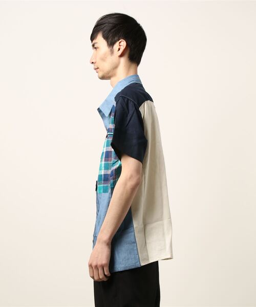 チャイハネ（チャイハネ）の「【チャイハネ】チェックパッチワークMEN'Sシャツ（シャツ/ブラウス・メンズ・ベージュ/ネイビー/カーキ・FREE）」の5枚目の写真