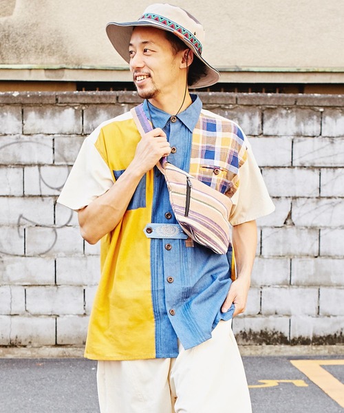 チャイハネ（チャイハネ）の「【チャイハネ】チェックパッチワークMEN'Sシャツ（シャツ/ブラウス・メンズ・ベージュ/ネイビー/カーキ・FREE）」の2枚目の写真