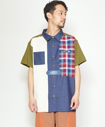 【チャイハネ】チェックパッチワークMEN'Sシャツ
