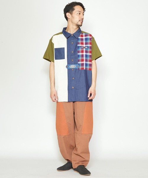 チャイハネ（チャイハネ）の「【チャイハネ】チェックパッチワークMEN'Sシャツ（シャツ/ブラウス・メンズ・ベージュ/ネイビー/カーキ・FREE）」の6枚目の写真