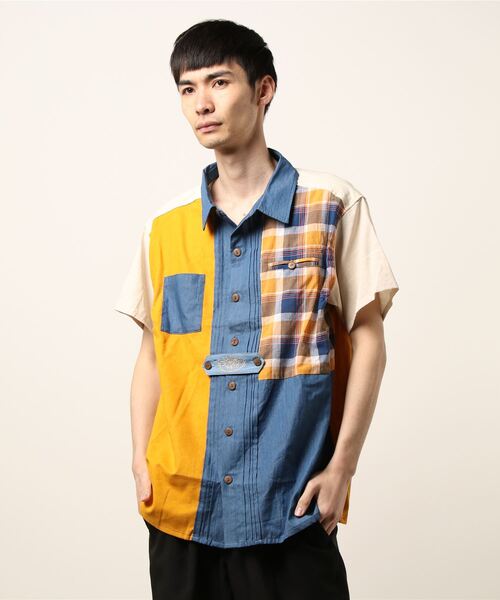 チャイハネ（チャイハネ）の「【チャイハネ】チェックパッチワークMEN'Sシャツ（シャツ/ブラウス・メンズ・ベージュ/ネイビー/カーキ・FREE）」の14枚目の写真