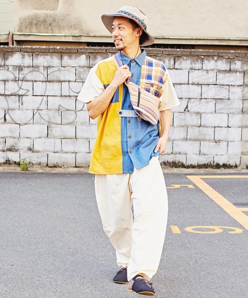 チャイハネ（チャイハネ）の「【チャイハネ】チェックパッチワークMEN'Sシャツ（シャツ/ブラウス・メンズ・ベージュ/ネイビー/カーキ・FREE）」の4枚目の写真