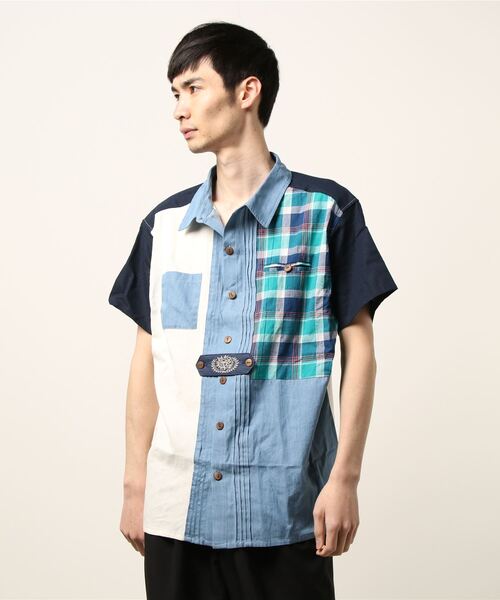 チャイハネ（チャイハネ）の「【チャイハネ】チェックパッチワークMEN'Sシャツ（シャツ/ブラウス・メンズ・ベージュ/ネイビー/カーキ・FREE）」の12枚目の写真