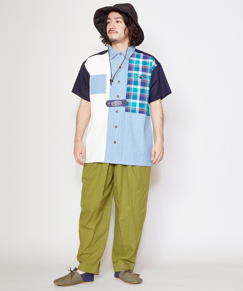 チャイハネ（チャイハネ）の「【チャイハネ】チェックパッチワークMEN'Sシャツ（シャツ/ブラウス・メンズ・ベージュ/ネイビー/カーキ・FREE）」の10枚目の写真
