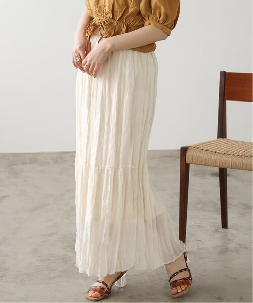 RAY CASSIN（レイカズン）の「シャイニークリンクルティアードスカート（スカート・レディース・ブラック/カーキ/キナリ・FREE）」の2枚目の写真