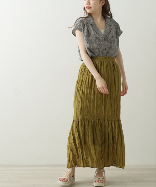 RAY CASSIN（レイカズン）の「シャイニークリンクルティアードスカート（スカート・レディース・ブラック/カーキ/キナリ・FREE）」の9枚目の写真