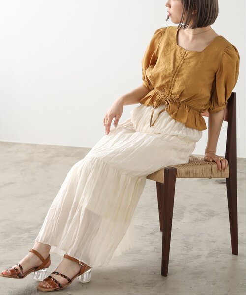 RAY CASSIN（レイカズン）の「シャイニークリンクルティアードスカート（スカート・レディース・ブラック/カーキ/キナリ・FREE）」の7枚目の写真