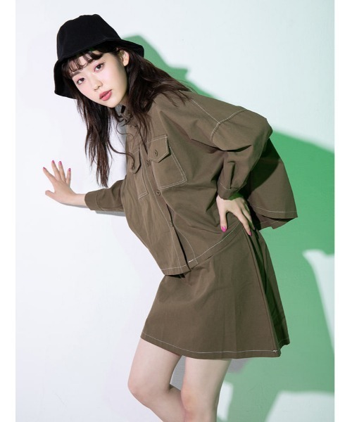 fifth calin（フィフスカラン）の「ステッチシャツスカートセットアップ（セットアップ・レディース・カーキ/マスタード・MEDIUM）」の2枚目の写真