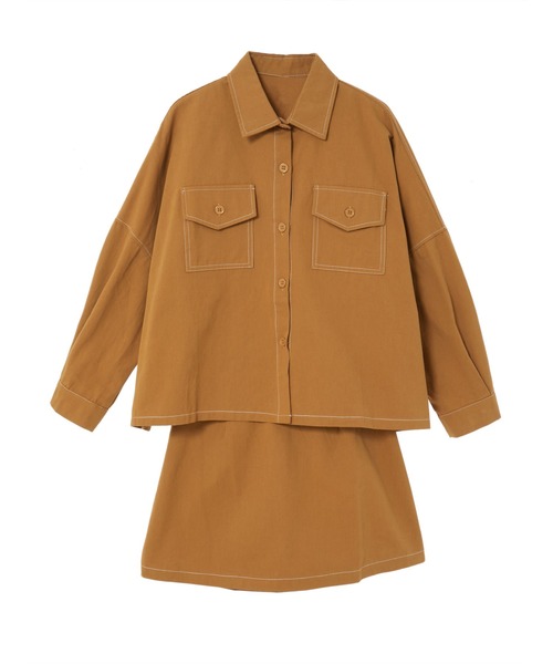 fifth calin（フィフスカラン）の「ステッチシャツスカートセットアップ（セットアップ・レディース・カーキ/マスタード・MEDIUM）」の5枚目の写真