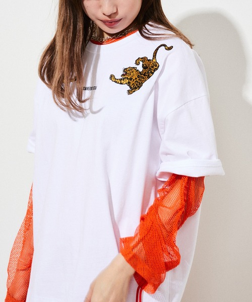 CONVERSE STARS（コンバーススターズ）の「トラ刺繍ユニセックスTシャツ（Tシャツ/カットソー・レディース・パープル/ホワイト/ブラック・FREE）」の6枚目の写真