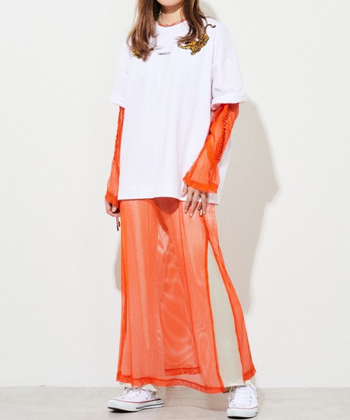 CONVERSE STARS（コンバーススターズ）の「トラ刺繍ユニセックスTシャツ（Tシャツ/カットソー・レディース・パープル/ホワイト/ブラック・FREE）」の7枚目の写真