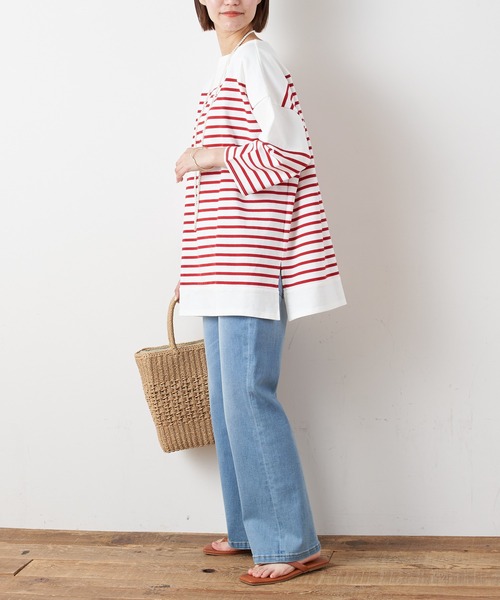 CIAOPANIC TYPY(チャオパニックティピー)の「パネルボーダー切り替えTEE(Tシャツ/カットソー・レディース・レッド/ブルー・ONE SIZE)」の9枚目の写真