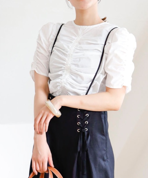 UNFIELD（アンフィールド）の「【UNFIELD ドロストトップス】（シャツ/ブラウス・レディース・ブラック/オフホワイト・FREE）」の2枚目の写真