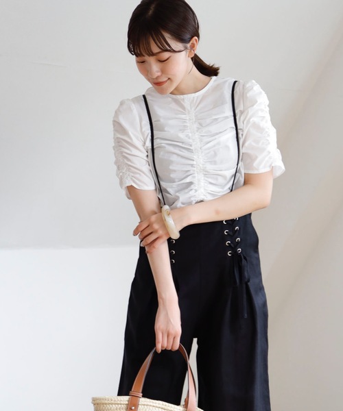 UNFIELD（アンフィールド）の「【UNFIELD ドロストトップス】（シャツ/ブラウス・レディース・ブラック/オフホワイト・FREE）」の4枚目の写真