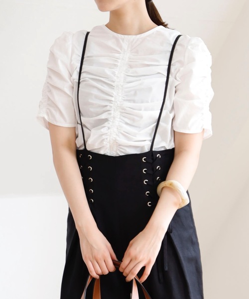 UNFIELD（アンフィールド）の「【UNFIELD ドロストトップス】（シャツ/ブラウス・レディース・ブラック/オフホワイト・FREE）」の7枚目の写真