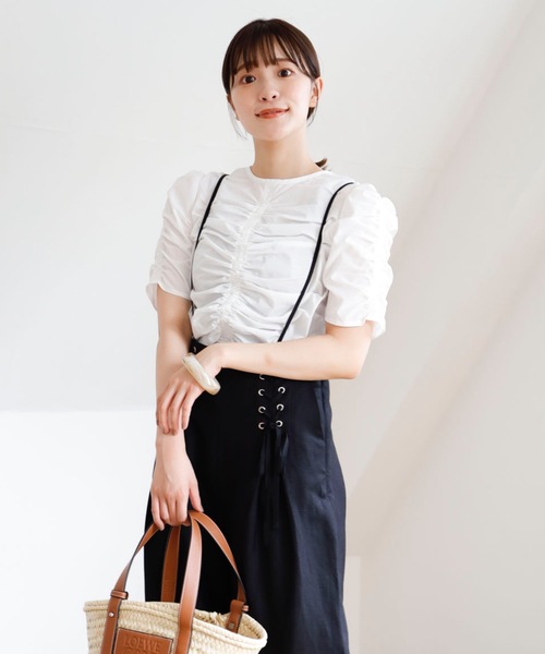 UNFIELD（アンフィールド）の「【UNFIELD ドロストトップス】（シャツ/ブラウス・レディース・ブラック/オフホワイト・FREE）」の8枚目の写真