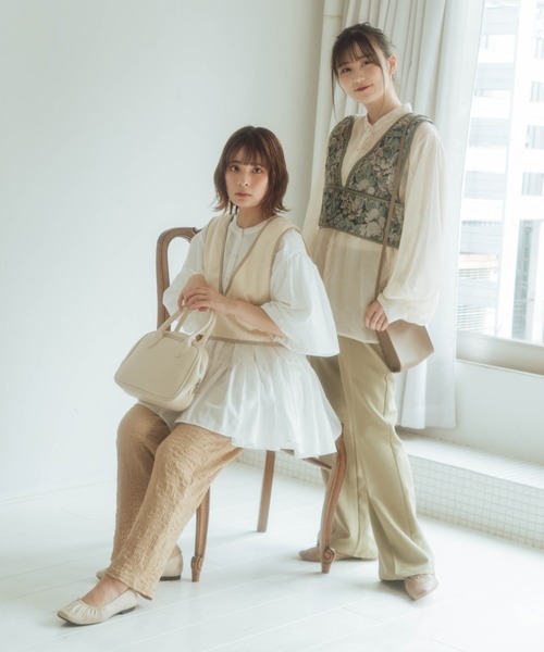 nemne store（ネンネストア）の「紅茶をたしなむジャガードビスチェ（ベスト・レディース・ホワイト/チャコールグレー/ライトグレー/オフホワイト・フリー）」の8枚目の写真