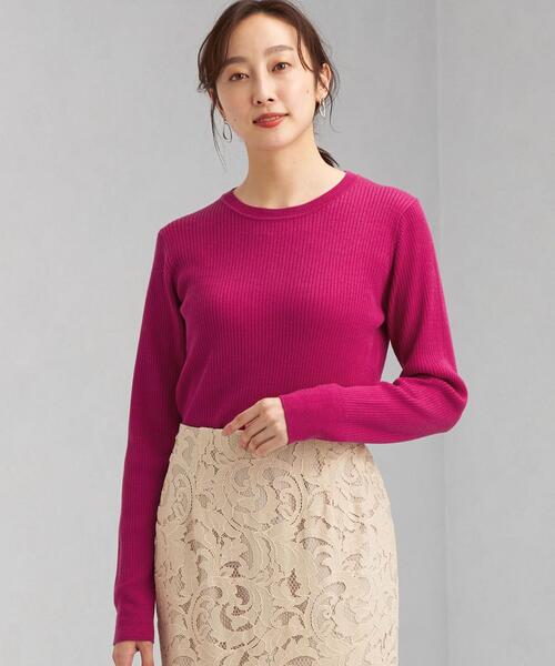 green label relaxing(グリーンレーベルリラクシング)の「ウール リブ クルーネック プルオーバー ニット -ウォッシャブル-(ニット/セーター・レディース・ライトグレー/ブラック/グレー/ピンク/ライム/ダークブラウン/ロイヤルブルー・FREE)」の7枚目の写真