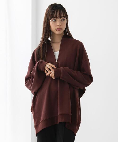 FEELING MADE（フィーリングメイド）の「FEELING MADE エアリースウェット ハーフジップ プルオーバー（Tシャツ/カットソー・レディース・ライトグレー/ブラック/ダークブラウン・MEDIUM/LARGE）」の3枚目の写真