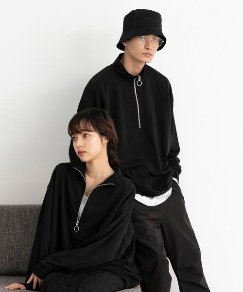 FEELING MADE（フィーリングメイド）の「FEELING MADE エアリースウェット ハーフジップ プルオーバー（Tシャツ/カットソー・レディース・ライトグレー/ブラック/ダークブラウン・MEDIUM/LARGE）」の2枚目の写真