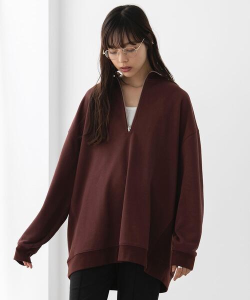 FEELING MADE（フィーリングメイド）の「FEELING MADE エアリースウェット ハーフジップ プルオーバー（Tシャツ/カットソー・レディース・ライトグレー/ブラック/ダークブラウン・MEDIUM/LARGE）」の12枚目の写真