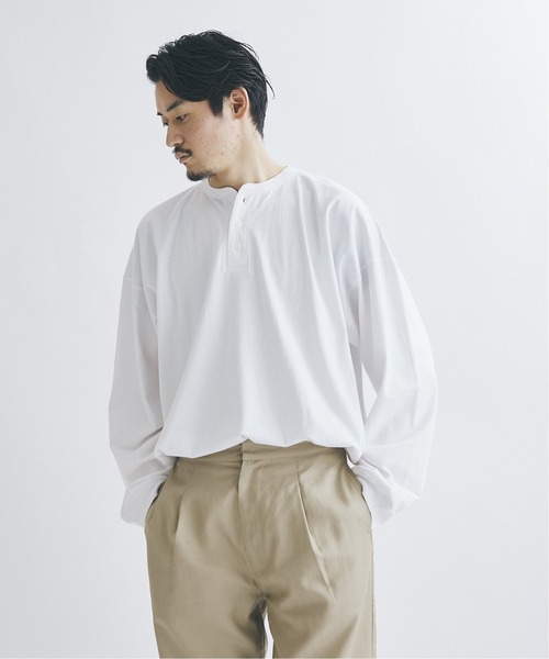 Healthknit(ヘルスニット)の「◆【Healthknit×JOURNAL STANDARD】別注Henryneck FAT ロングTシャツ(Tシャツ/カットソー・メンズ・ホワイト/グレー・LARGE/MEDIUM)」の3枚目の写真