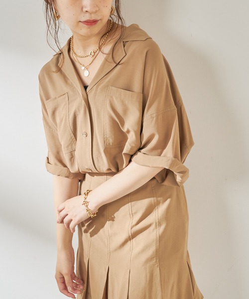 Chico(チコ)の「5分袖開襟シャツジャケット(シャツ/ブラウス・レディース・アイボリー/ブラック/ブラウン・FREE)」の1枚目の写真